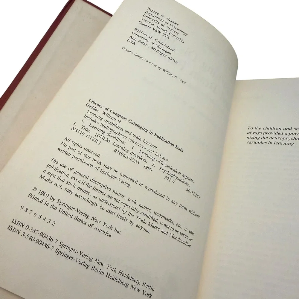 Springer Learning Disabilities and Brain Function Gaddes Hardcover 1980‎ Vintage